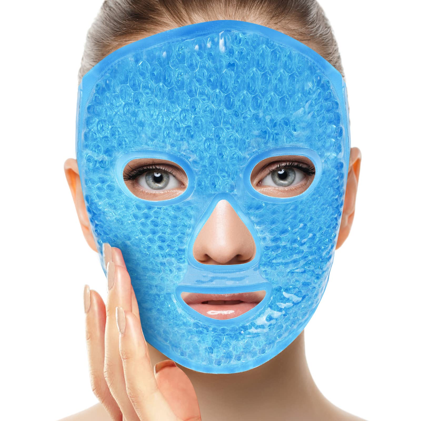 Candyfouse ice pack face mask blue on eyes for cooling relief