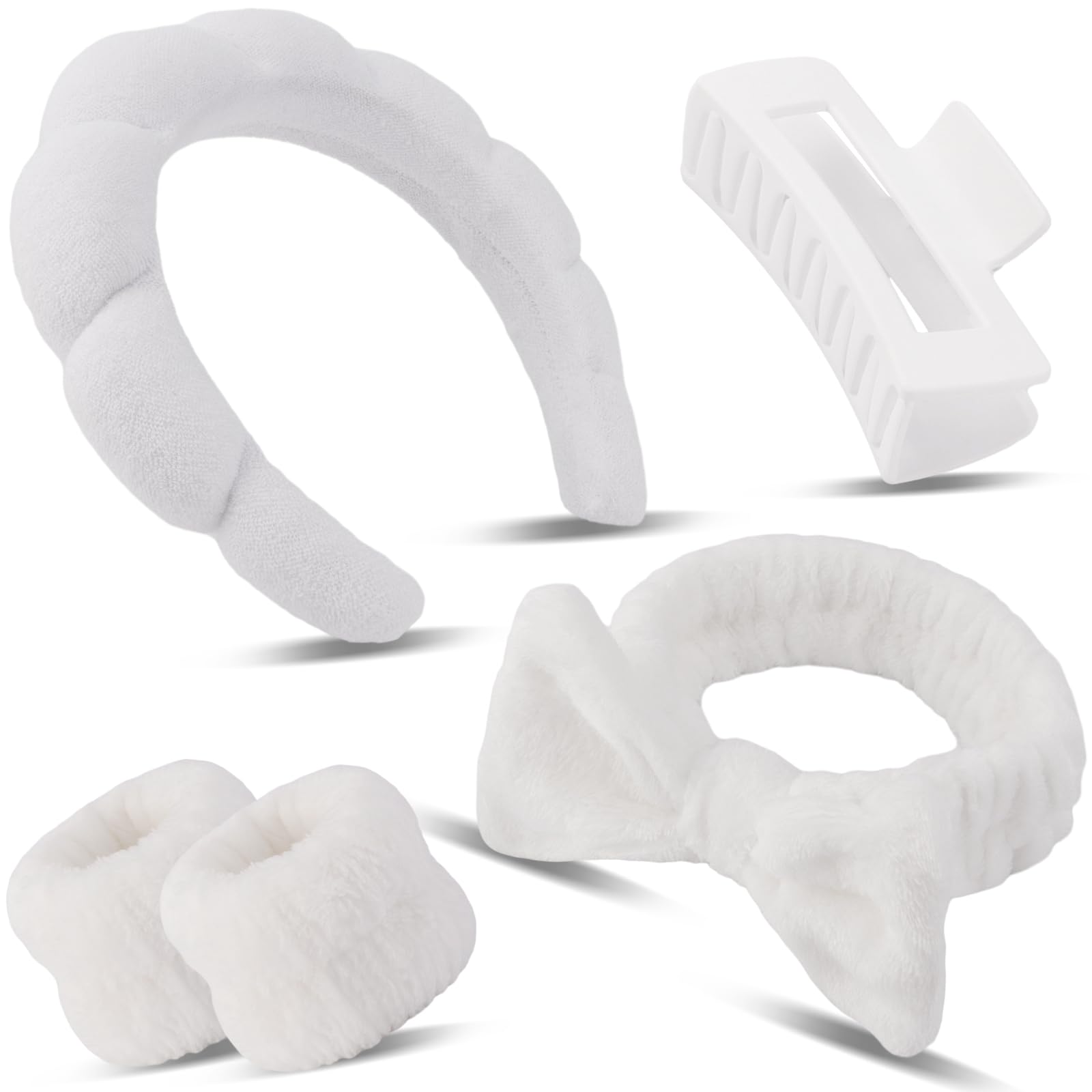 Canitor spa headband with hair clip in white provides non-slip comfort during skincare.