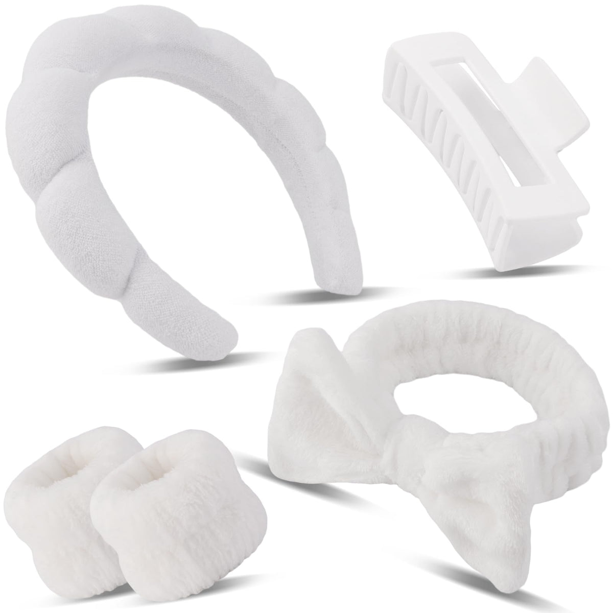 Canitor spa headband with hair clip in white provides non-slip comfort during skincare.