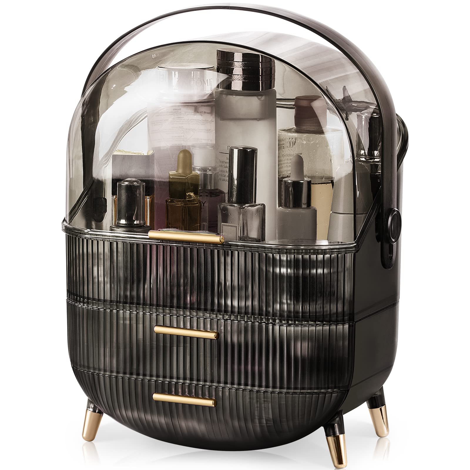 CANITORON makeup organizer with large capacity and two drawers on a vanity for clutter-free storage