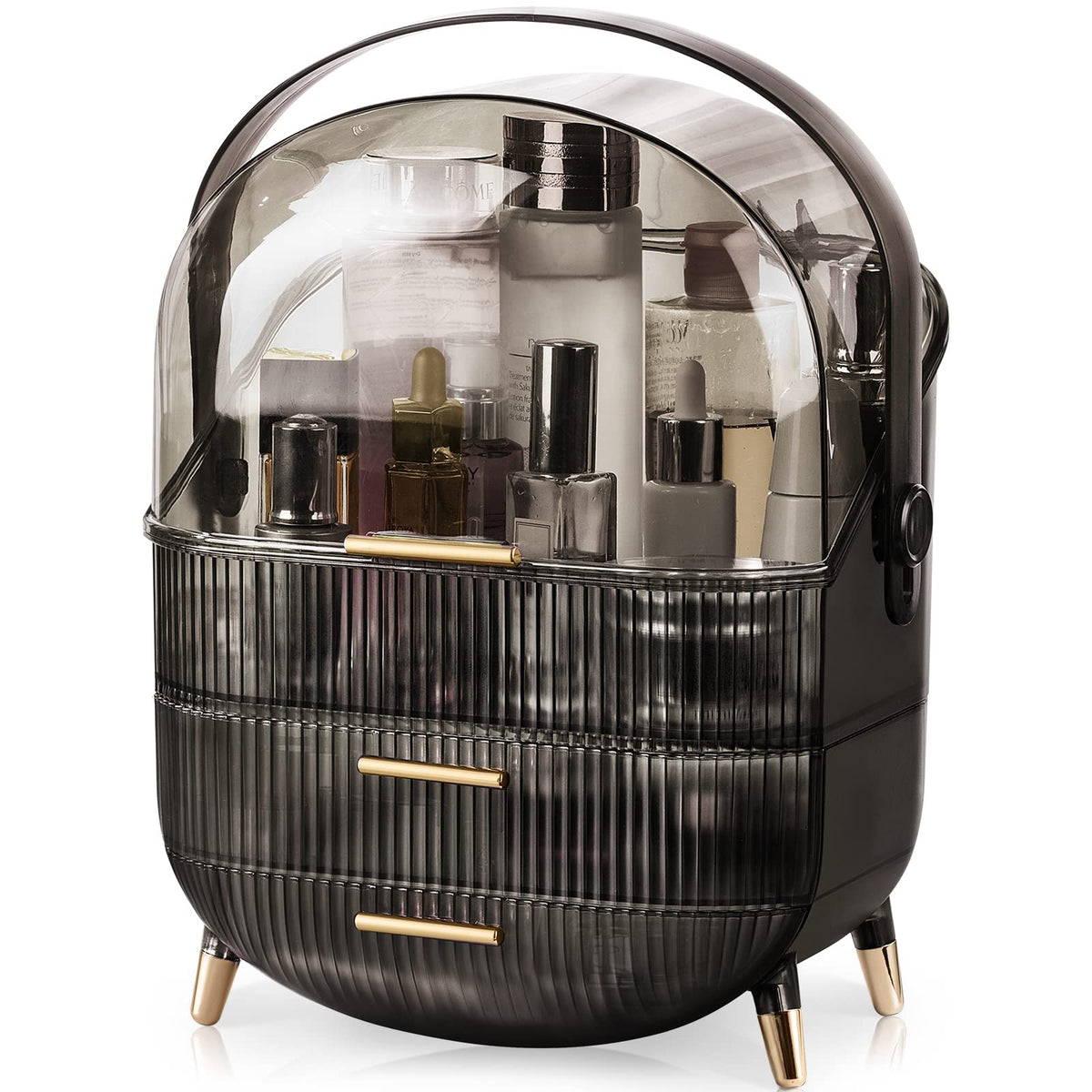 CANITORON makeup organizer with large capacity and two drawers on a vanity for clutter-free storage