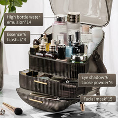 CANITORON skincare organizer with top lid protecting bottles from dust on a dresser