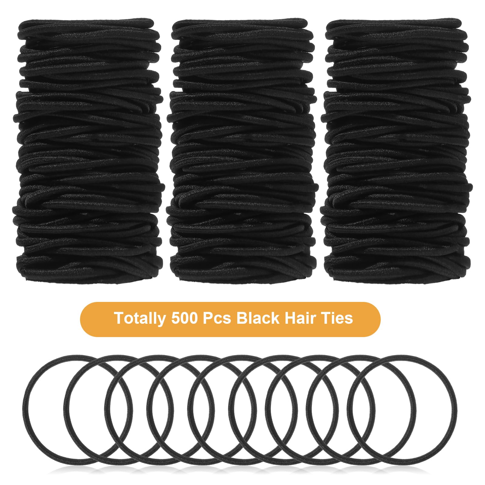 Canlierr black hair-ties closeup showing soft elastic texture.
