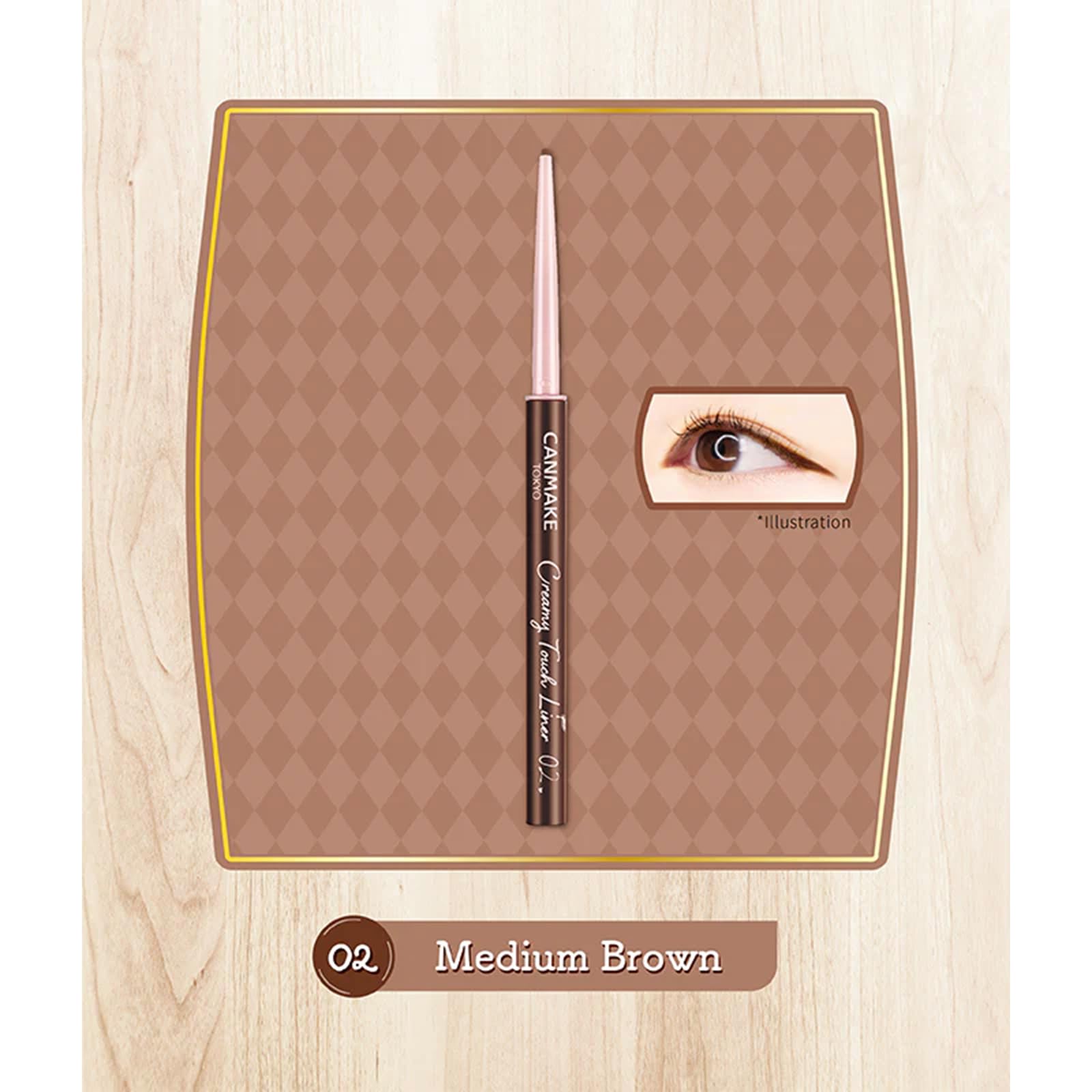 CANMAKE Creamy Touch Liner 02 Medium Brown shade for natural definition.
