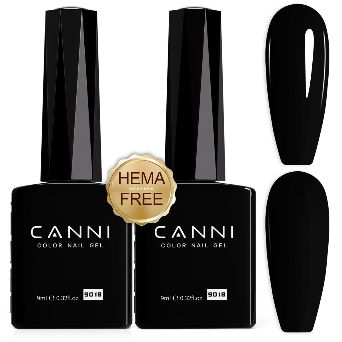 CANNI 2Pcs Hema-Free Black Gel Nail Polish set packaging showcases gift-ready appeal.
