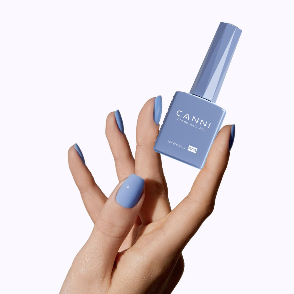 canni blue gel nail polish application demo with smooth strokes