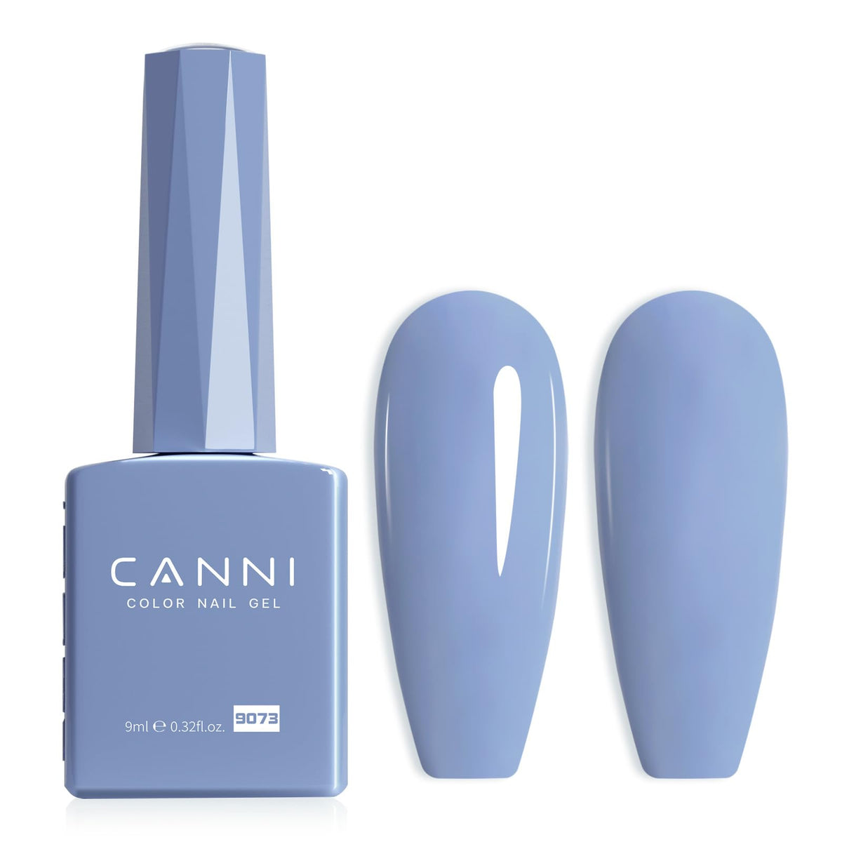 canni blue gel nail polish bottle view showing pastel shade