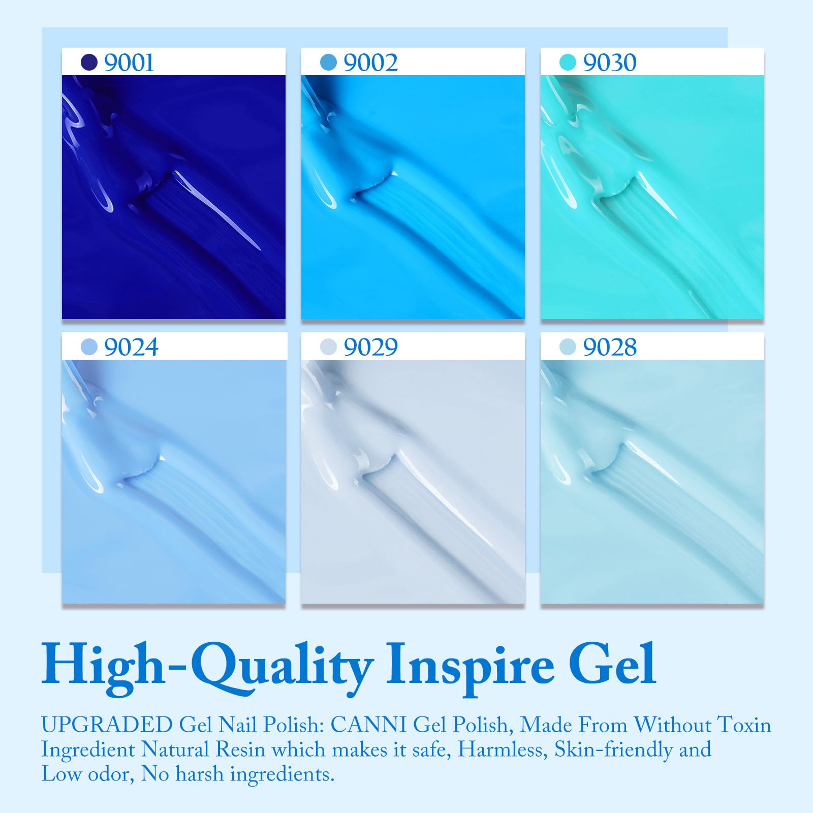 CANNI blue gel polish set bottle cap with crystal label detail