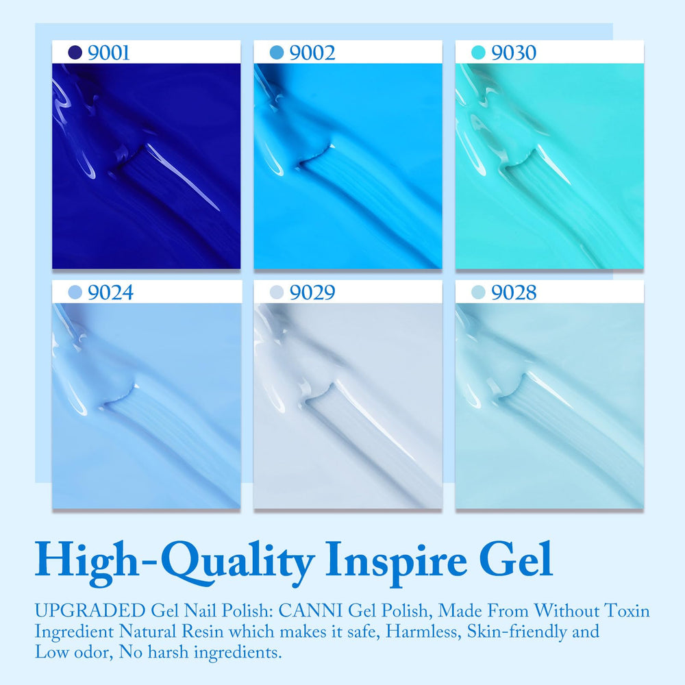 CANNI blue gel polish set bottle cap with crystal label detail