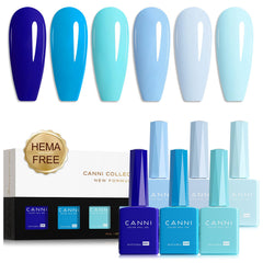 CANNI blue gel polish set bottle closeup shows accurate shade preview for DIY manicures