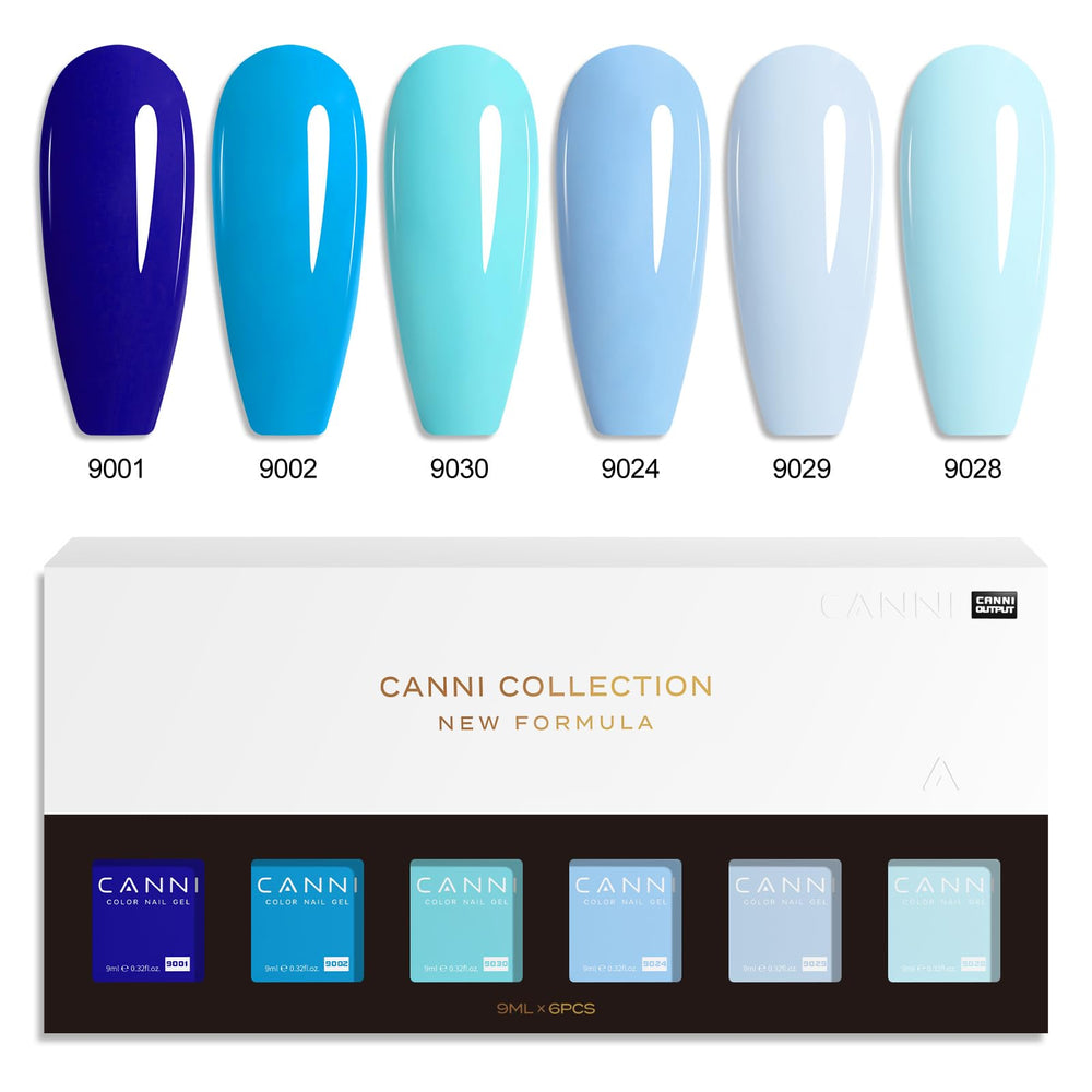 CANNI blue gel polish set soak-off swatch showing easy removal