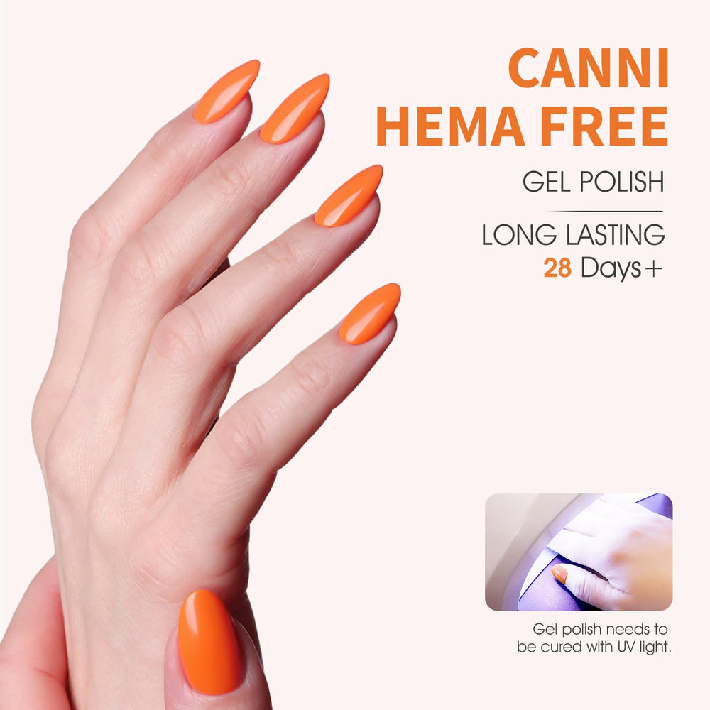 CANNI bright orange gel application highlights smooth, even color spread at home.
