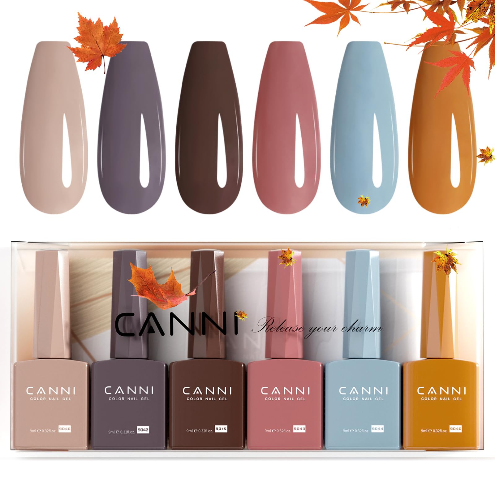 CANNI brown gel nail polish set bottle close-up shows accurate color view for shade planning.