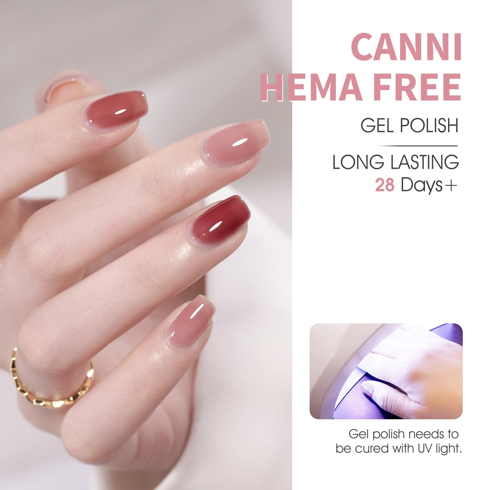 CANNI Brown Jelly Gel Nail Polish Set glossy finish image highlights high-shine look.