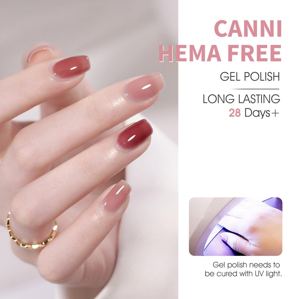 CANNI Brown Jelly Gel Nail Polish Set glossy finish image highlights high-shine look.