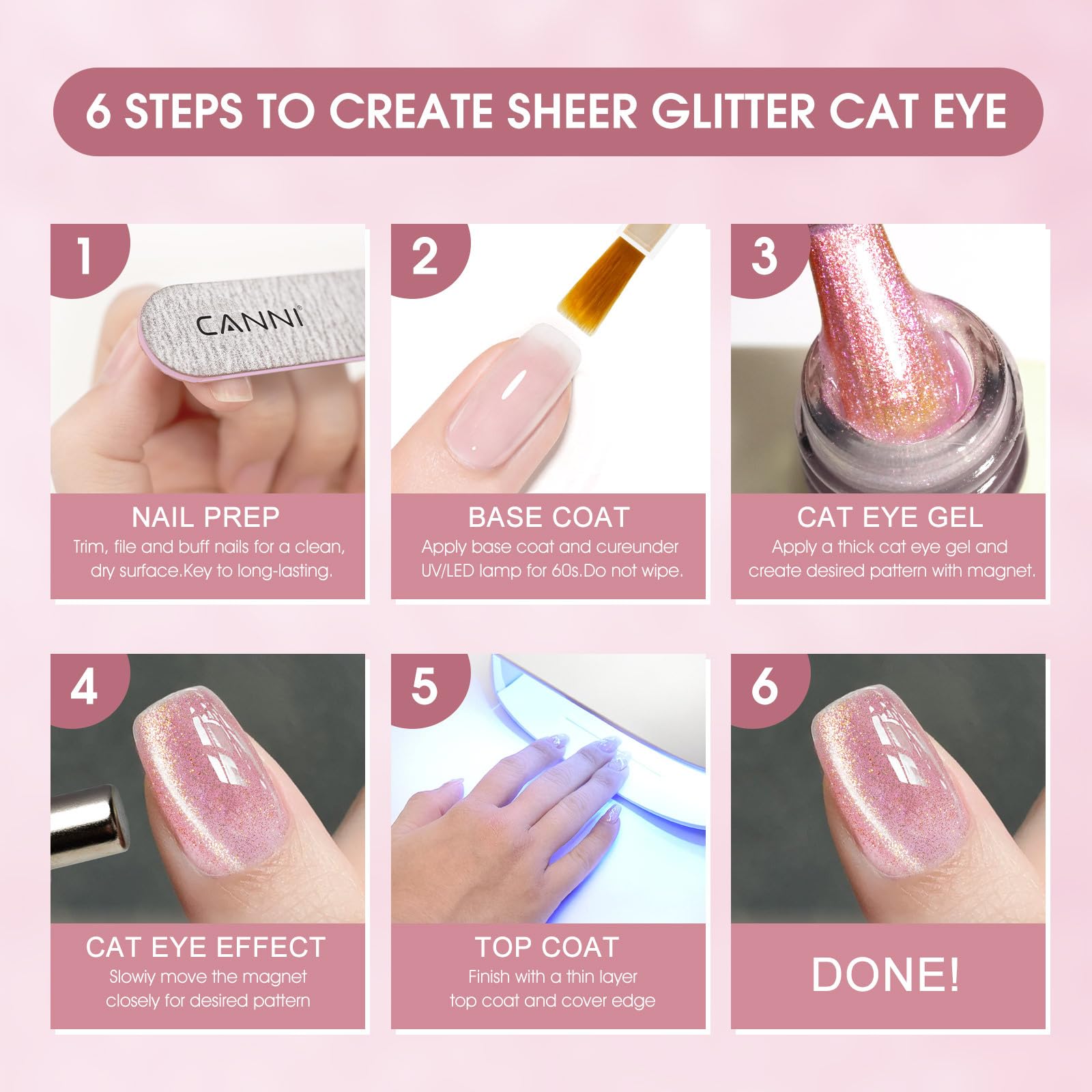 CANNI 8-pc cat-eye gel polish kit shown as complete at-home manicure set