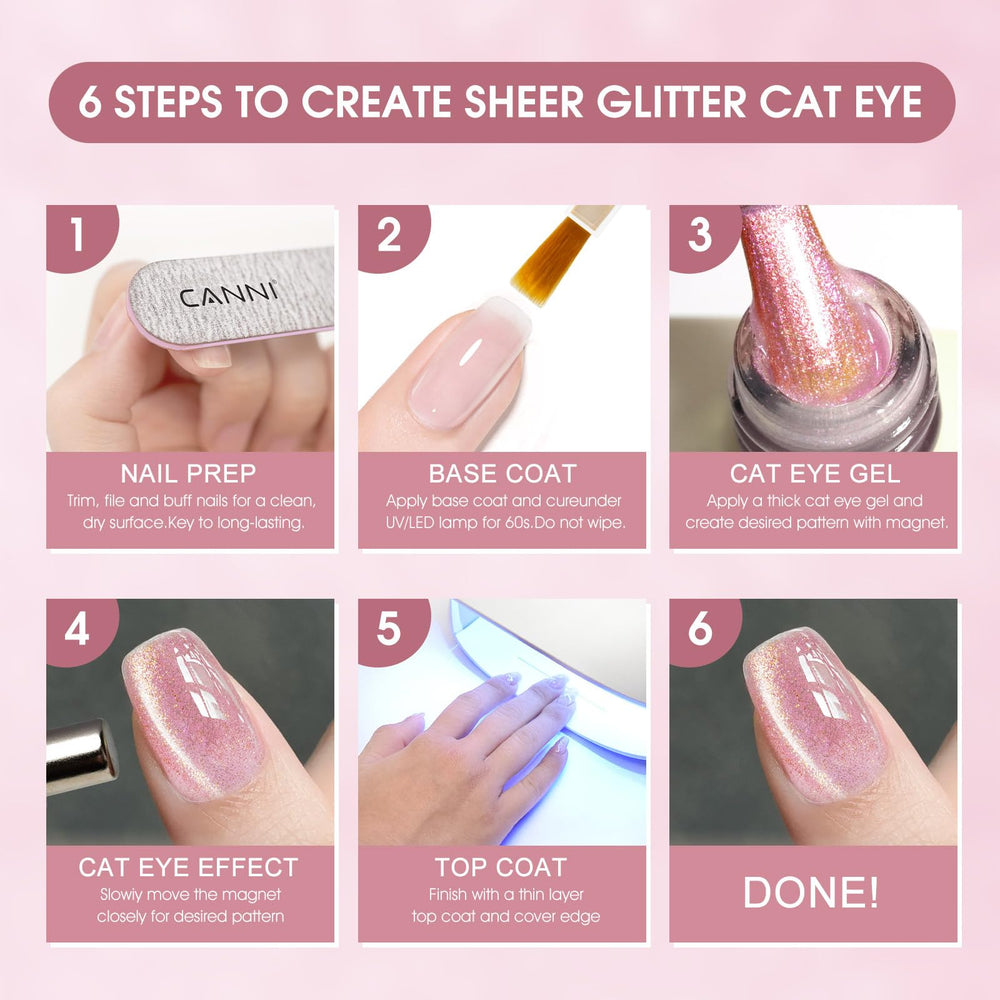 CANNI 8-pc cat-eye gel polish kit shown as complete at-home manicure set