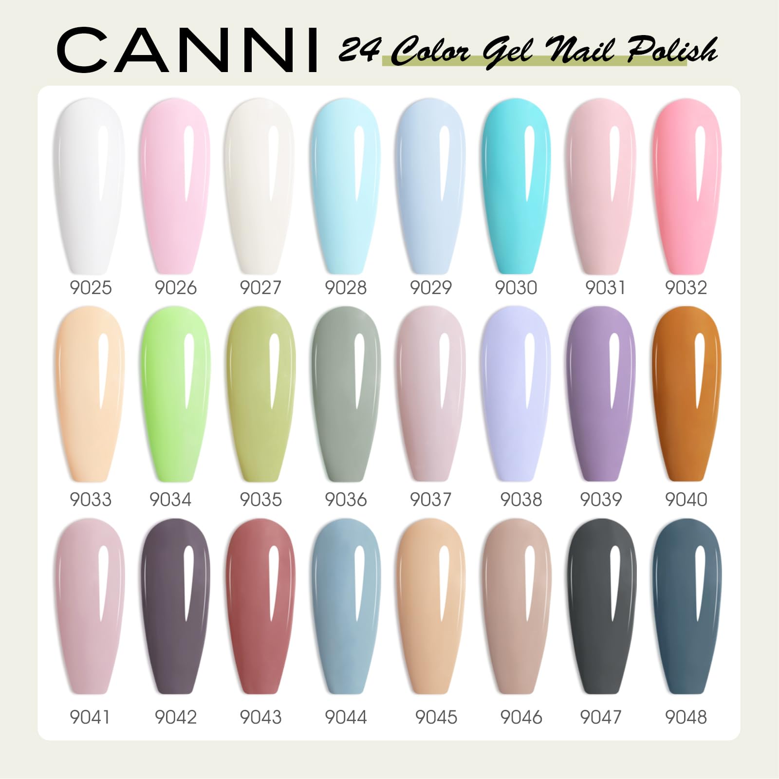CANNI CC2 gel color swatches reveal true shades for manicure planning.