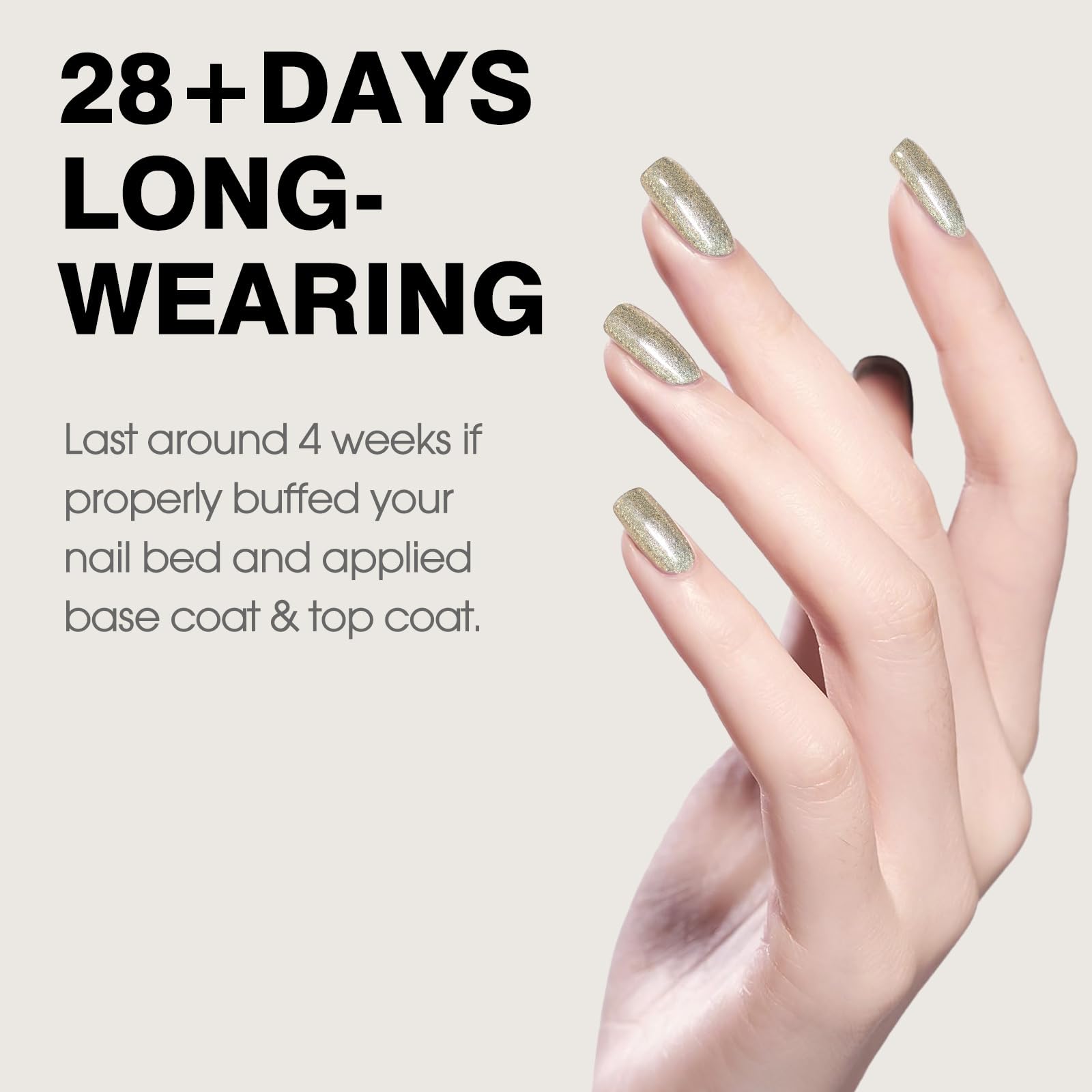CANNI Champagne Gold Glitter nail swatch shows long-lasting, shiny coverage.