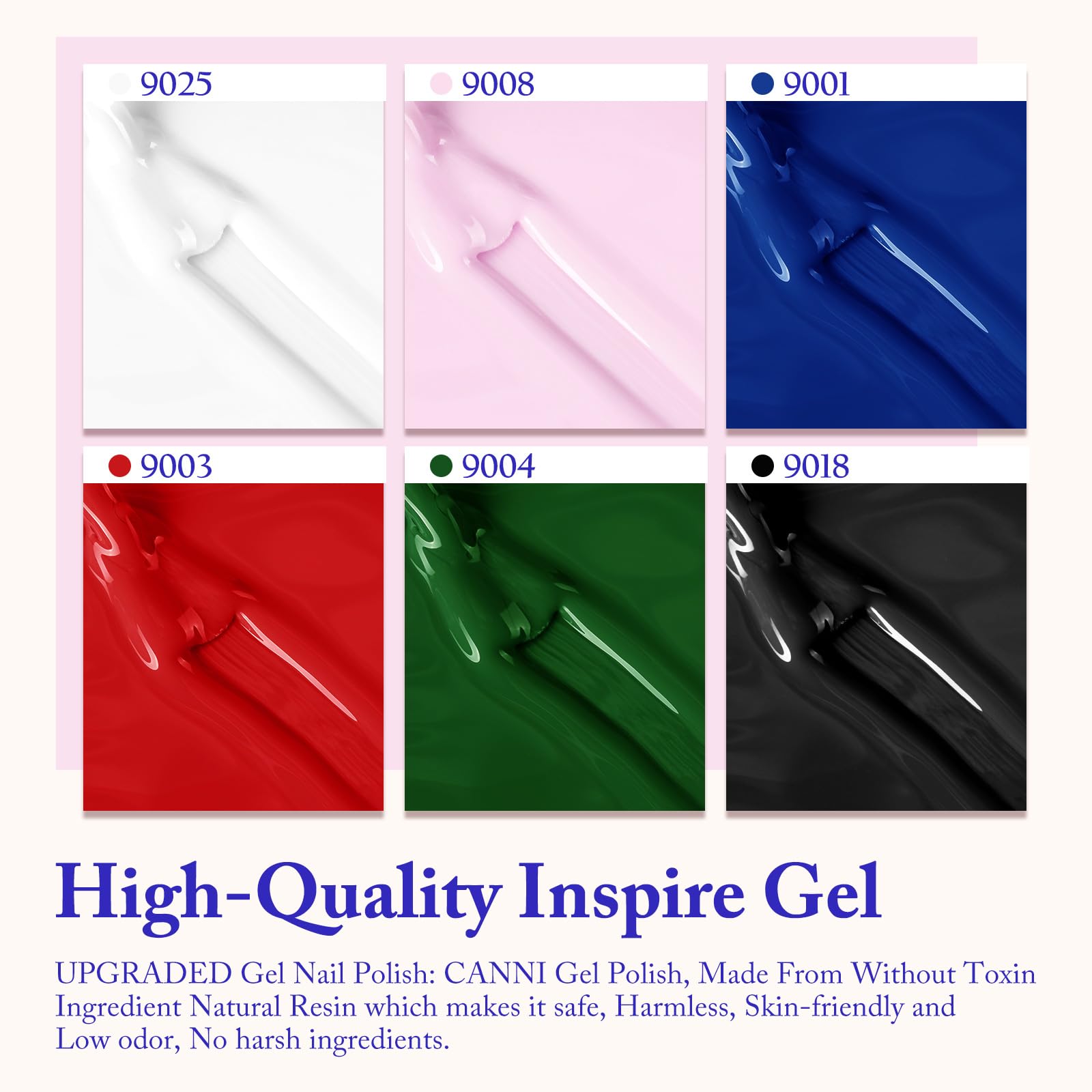 CANNI gel polish black bottle with color-coded label aids quick color identification