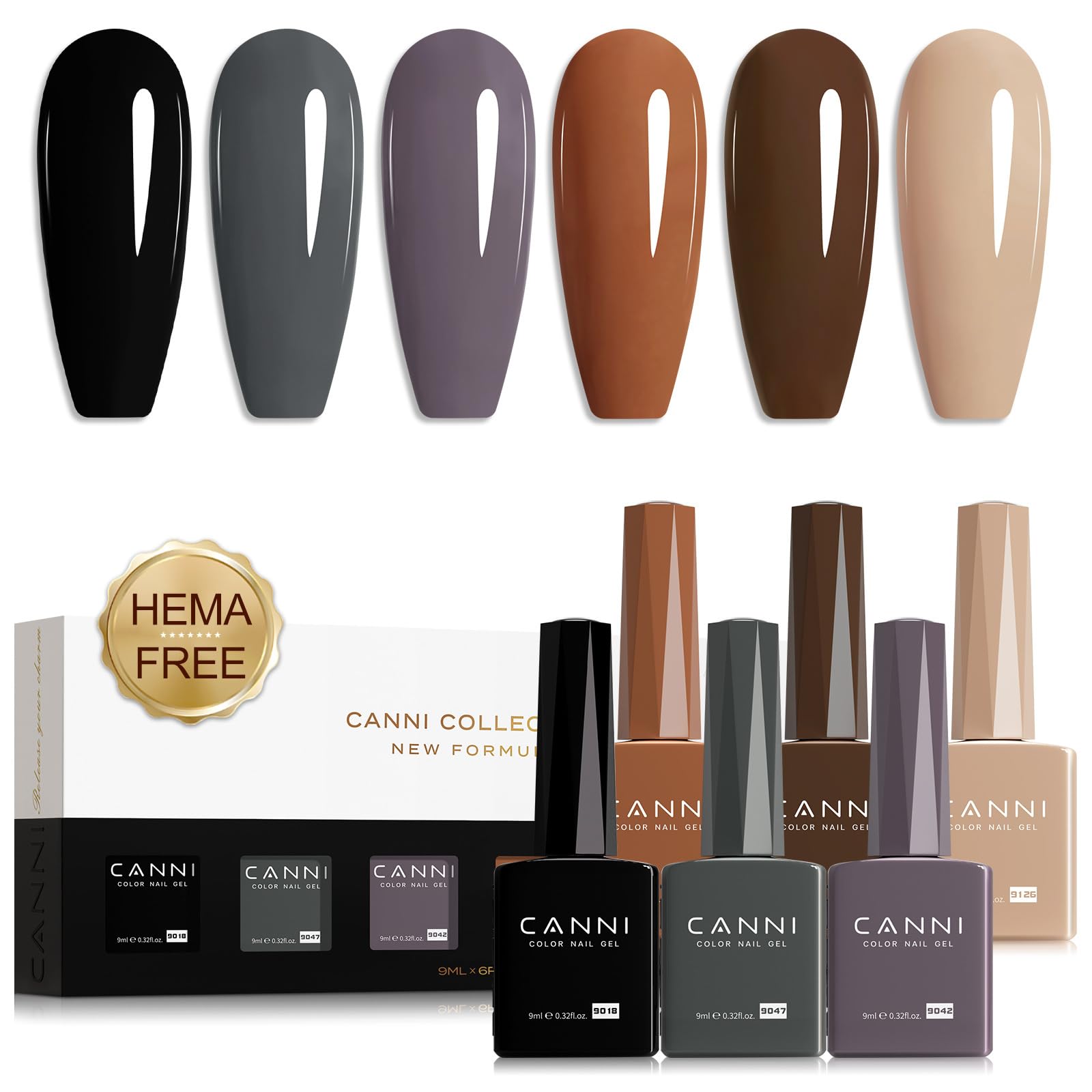 CANNI gel nail polish color bottles show true shade for precise application.