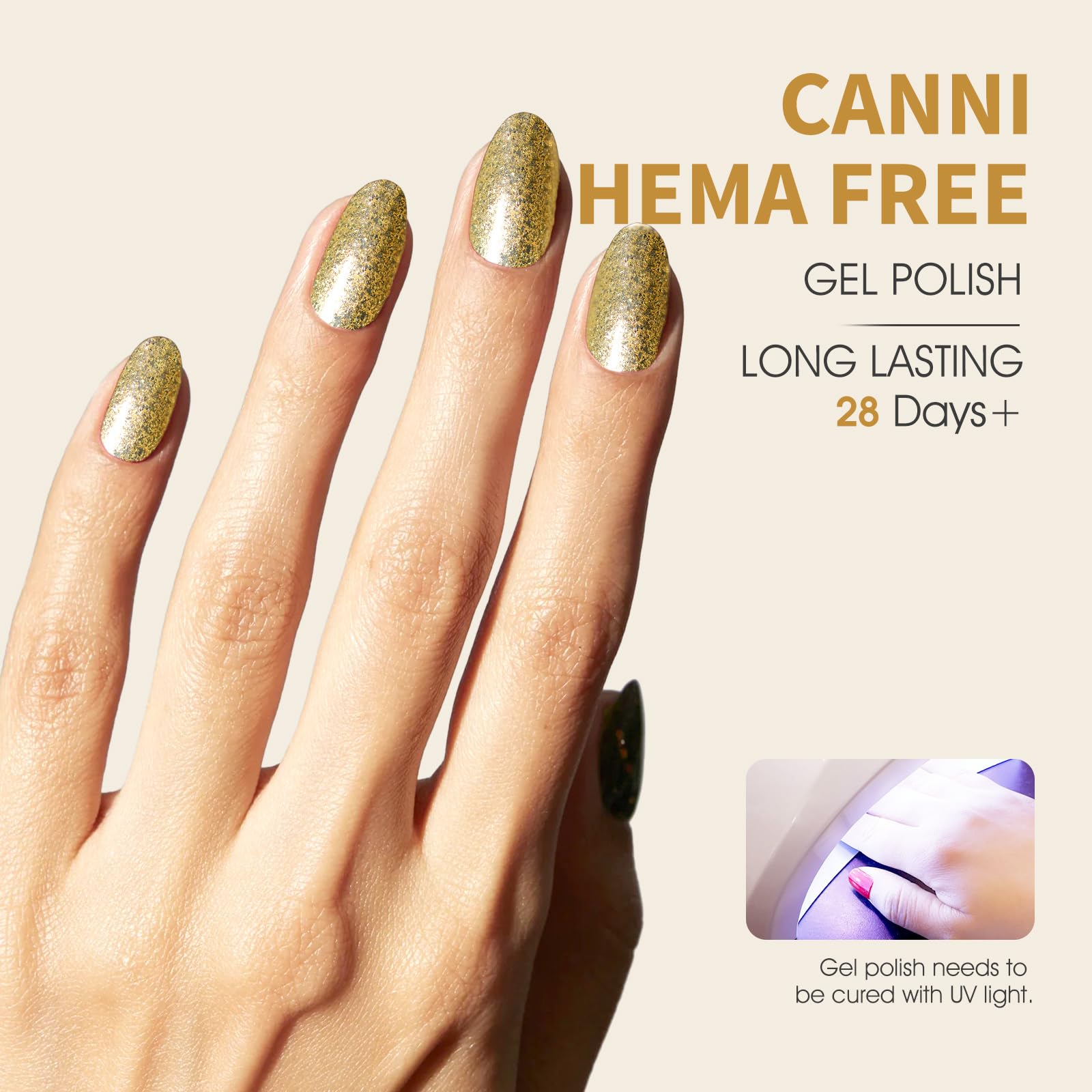 CANNI Gold Gel bottle shown with top coat protection.