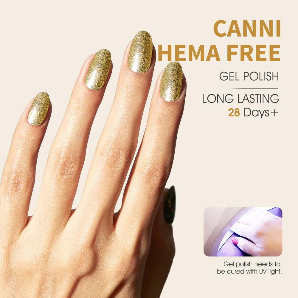 CANNI Gold Gel bottle shown with top coat protection.