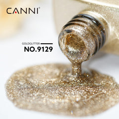 CANNI Gold Gel on nail swatch demonstrates high-pigment, even coverage.