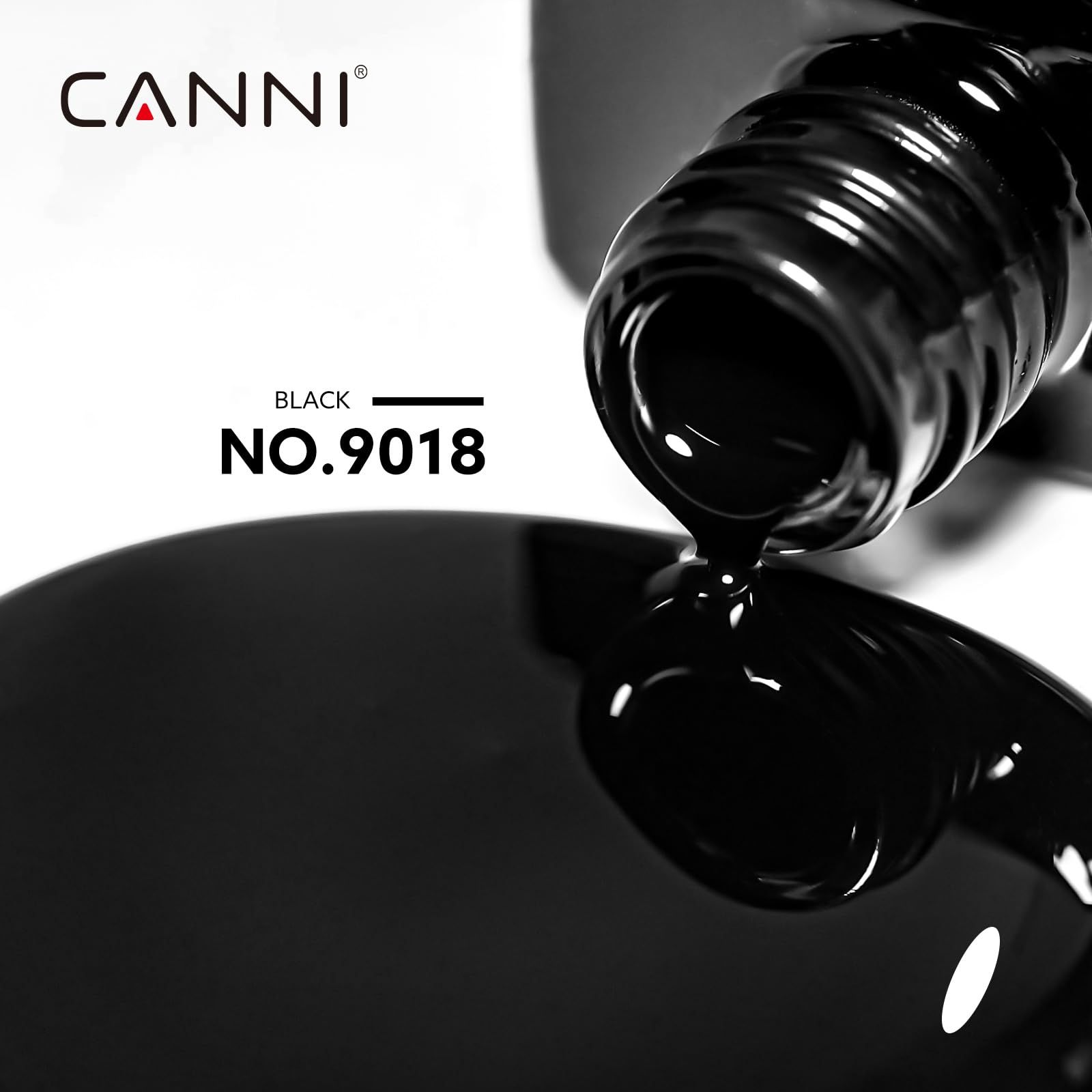 CANNI Hema-Free Black gel polish bottle closeup highlights smooth application.