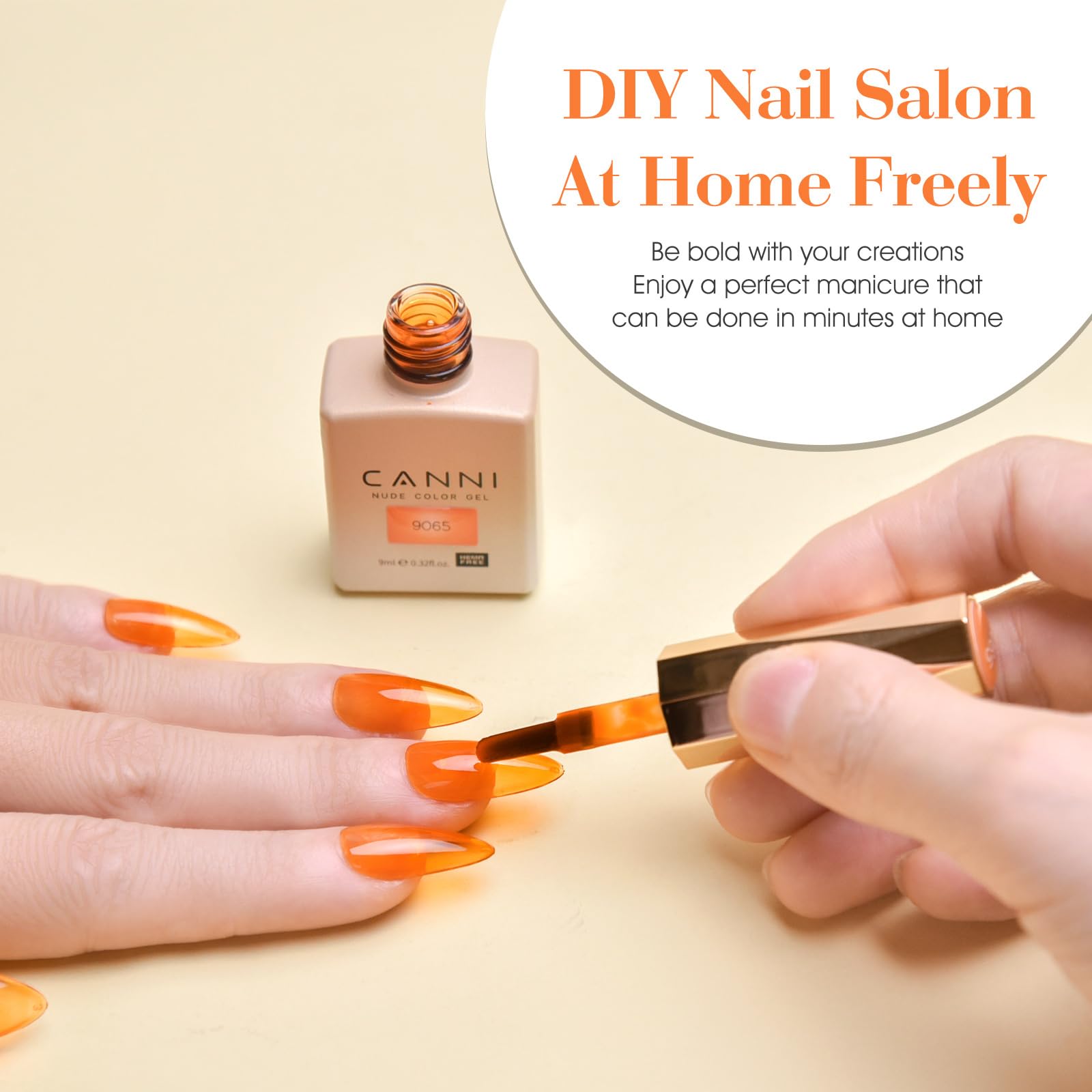 CANNI Jelly Orange brush application close-up highlights consistent coverage with minimal layers.