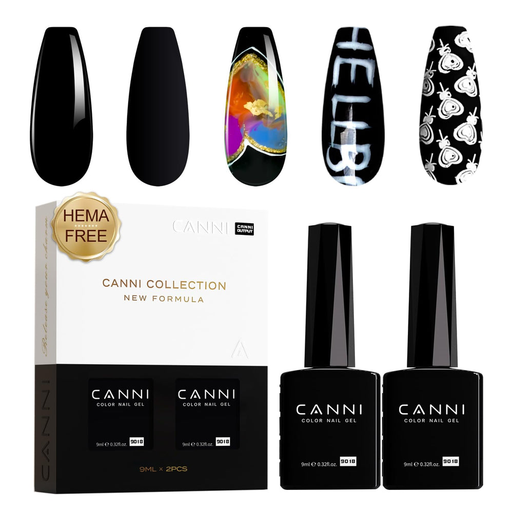 CANNI long-wear black polish bottle on a stylish vanity.