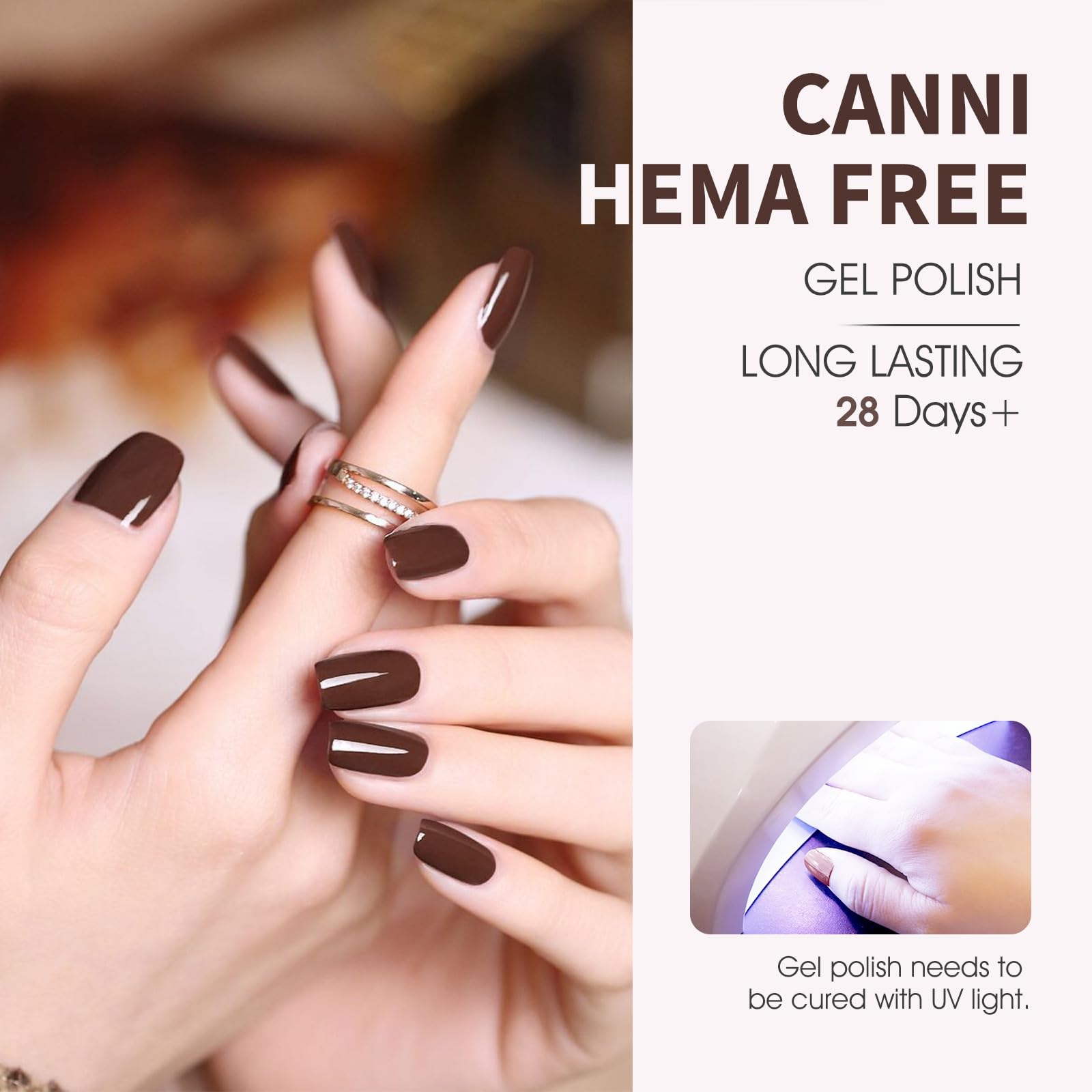 CANNI gel polish finish on nails shows glossy salon-like shine.
