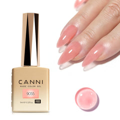 CANNI Nude Pink Gel Nail Polish bottle closeup shows translucent color for precise manicure planning.