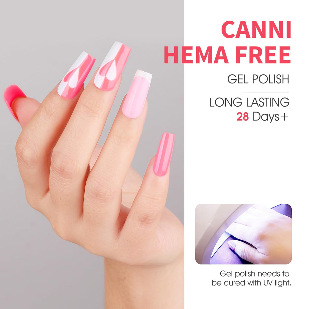 CANNI Pink Gel Nail Polish Set French-tip look for elegant nail art at home.