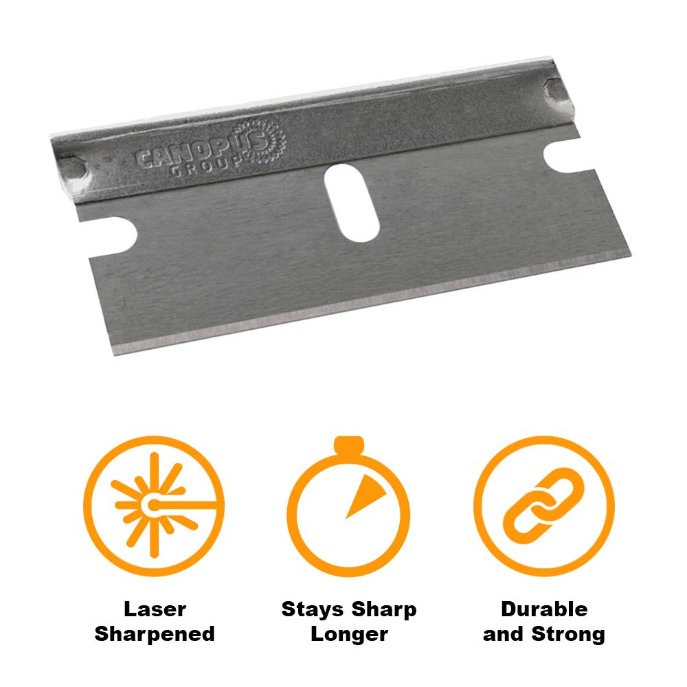 CANOPUS glass and window scraper blades in action for decal and paint removal