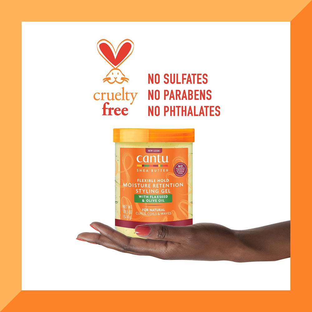 Cantu moisture retention gel demonstrated for lasting definition without stiffness.
