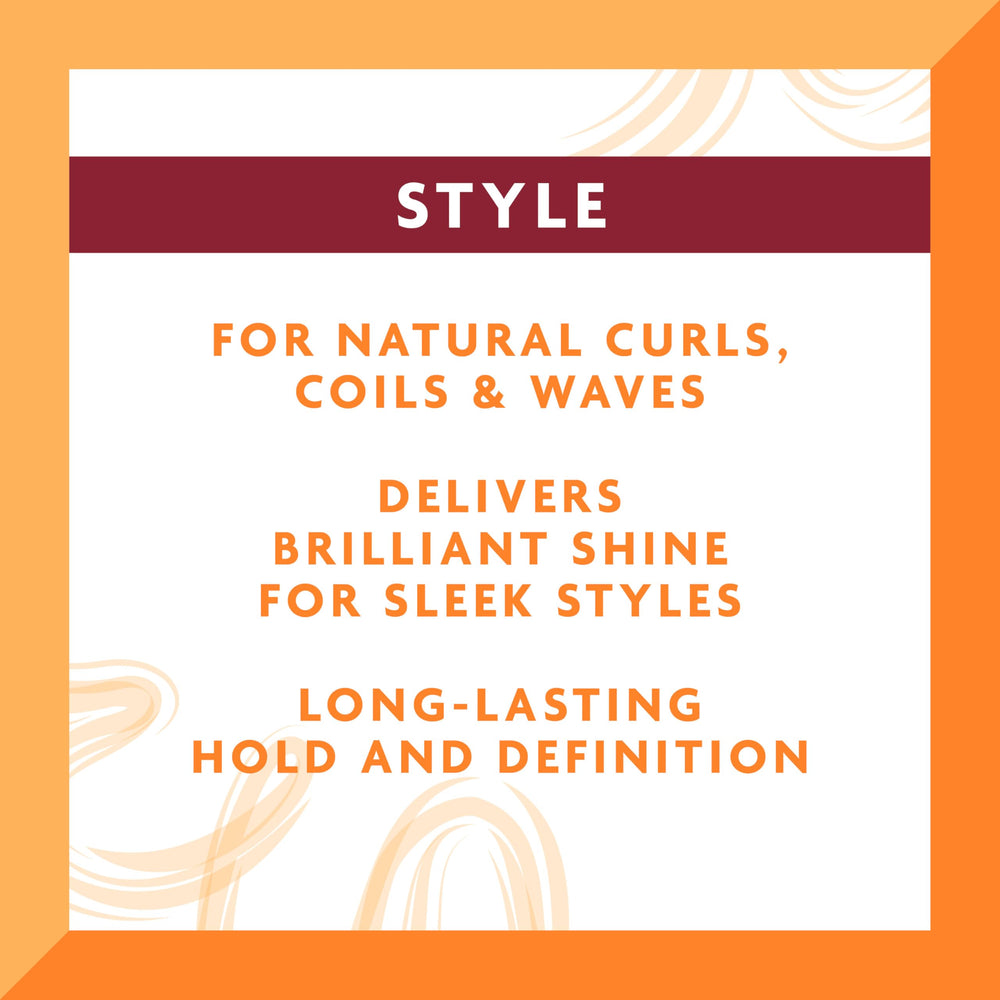 Cantu Shea Butter Define & Shine Custard jar close-up highlights nourishing oil blend.