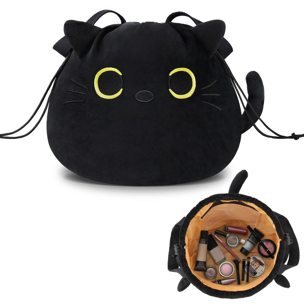 Cantustime bolso de maquillaje con diseño gato, gran capacidad para cosméticos y viajes.