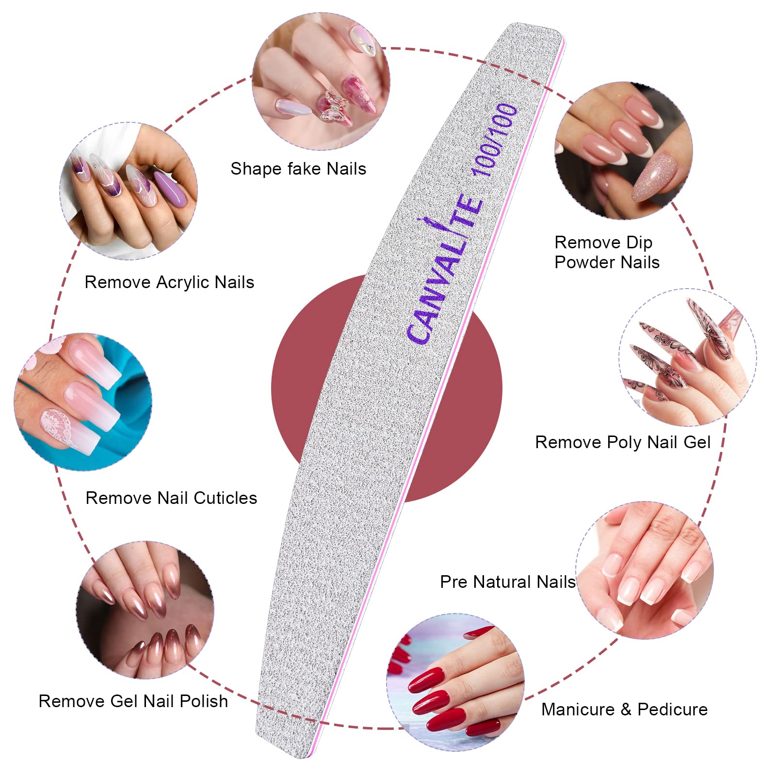 CANVALITE acrylic nails files with 100 grit texture for efficient shaping.