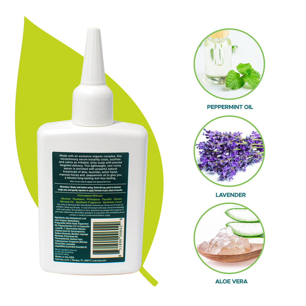 Canviiy ScalpBliss serum being applied to scalp showing fast soothing action
