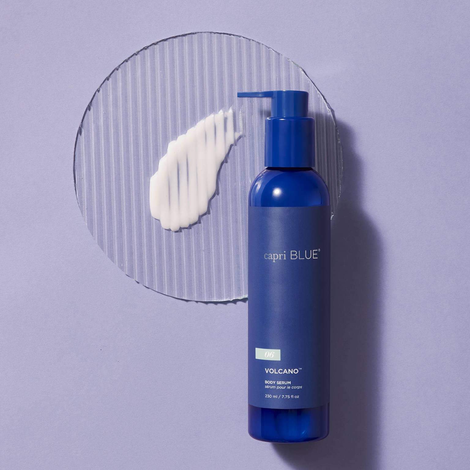 Capri Blue body serum hydration texture emphasizes smooth, non-greasy feel on dry skin.