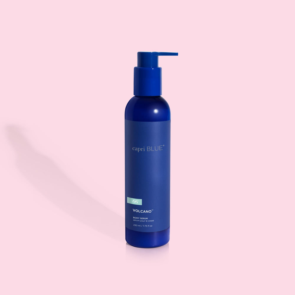 Capri Blue body serum Volcano scent promotes tropical notes and energizing aroma.