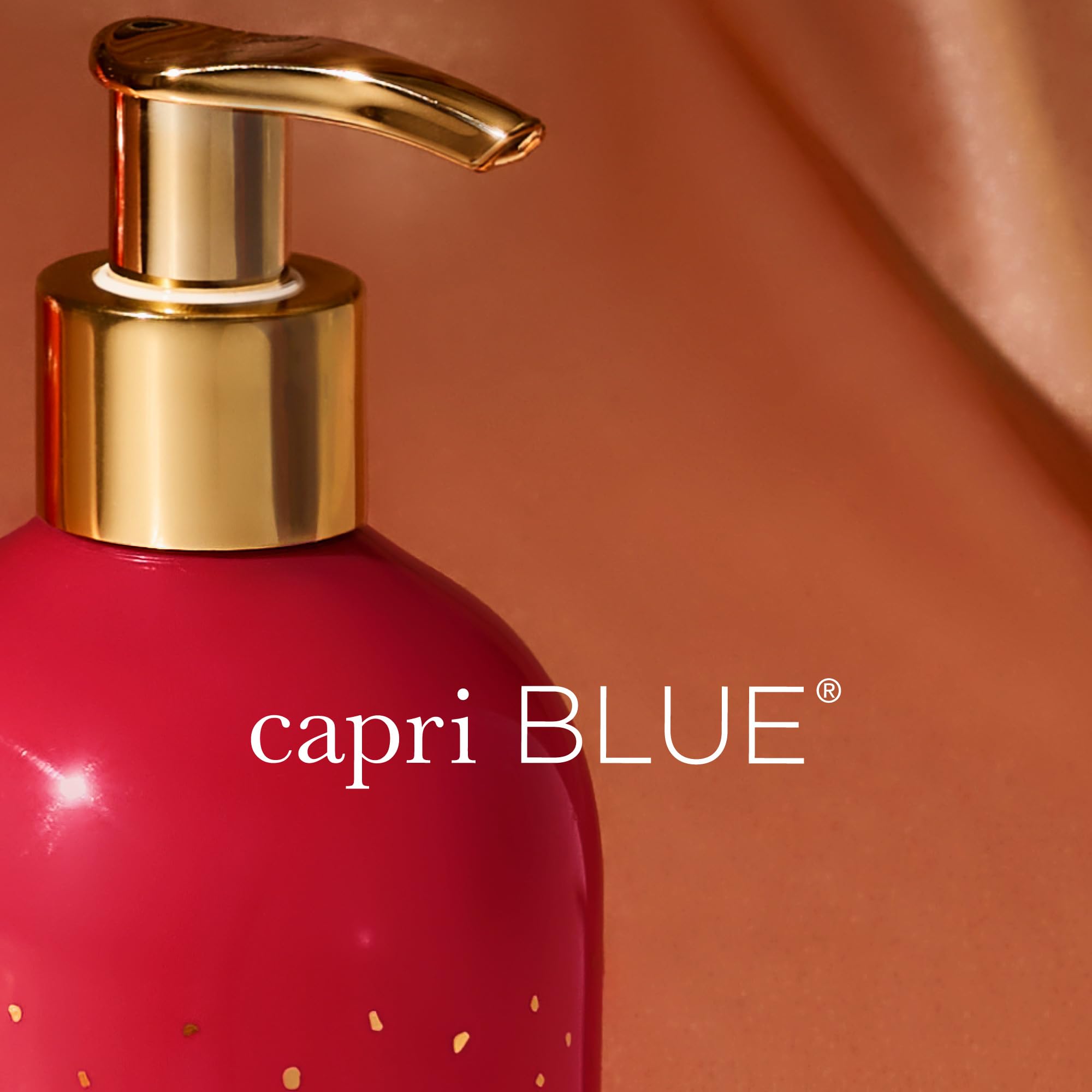 Capri Blue gold detailing elevates any bathroom or kitchen display.