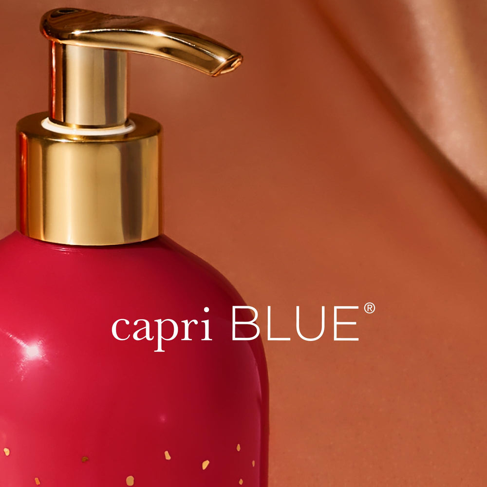 Capri Blue gold detailing elevates any bathroom or kitchen display.