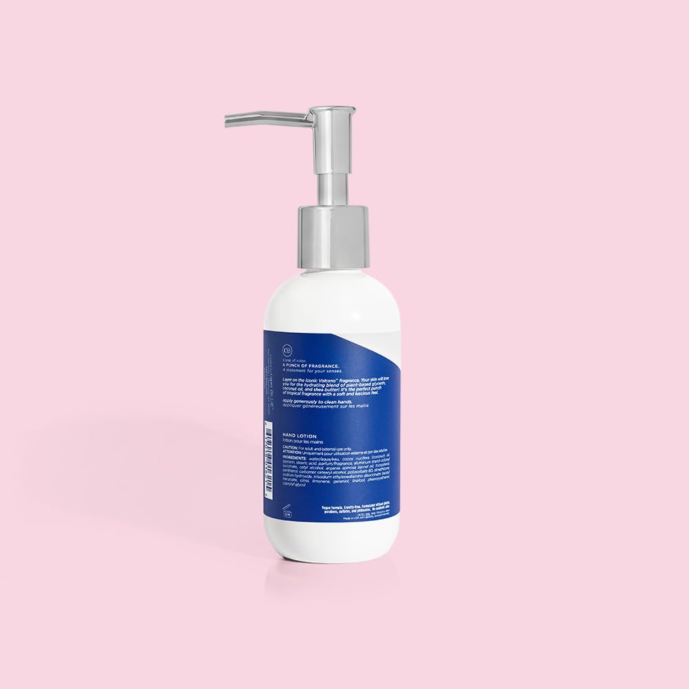 Capri Blue hand lotion Volcano white pump complements bathroom decor