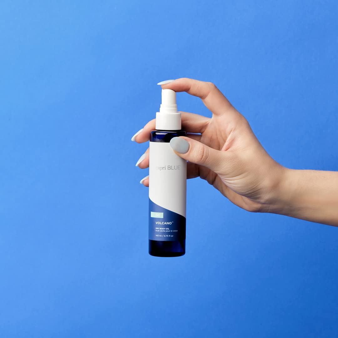Capri Blue oil formula image highlights vitamin E and omega fatty acids benefits.