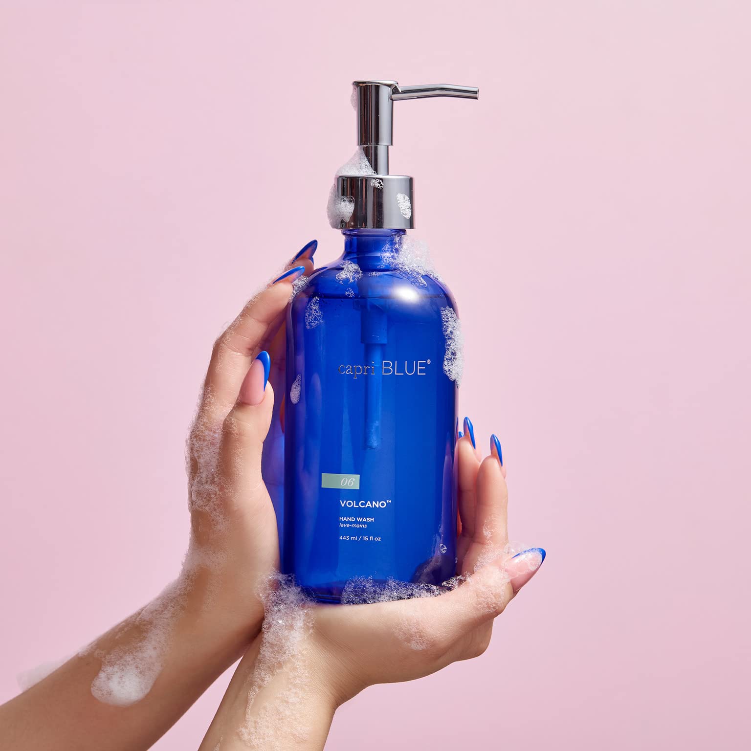 Capri Blue Volcano foamed hand wash showing foamy texture for daily cleansing.