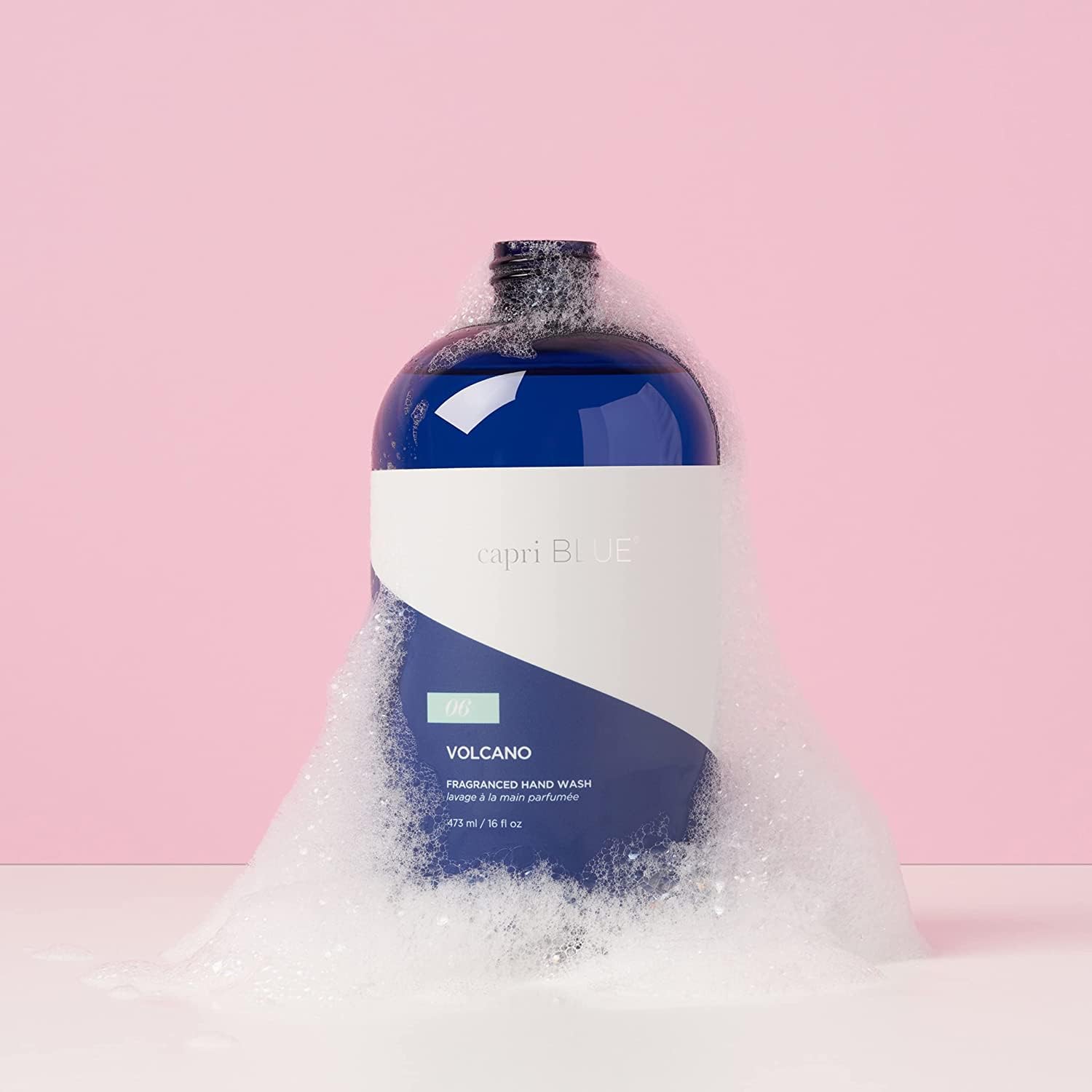 Capri Blue Volcano liquid soap lather highlighting moisturizing foam.