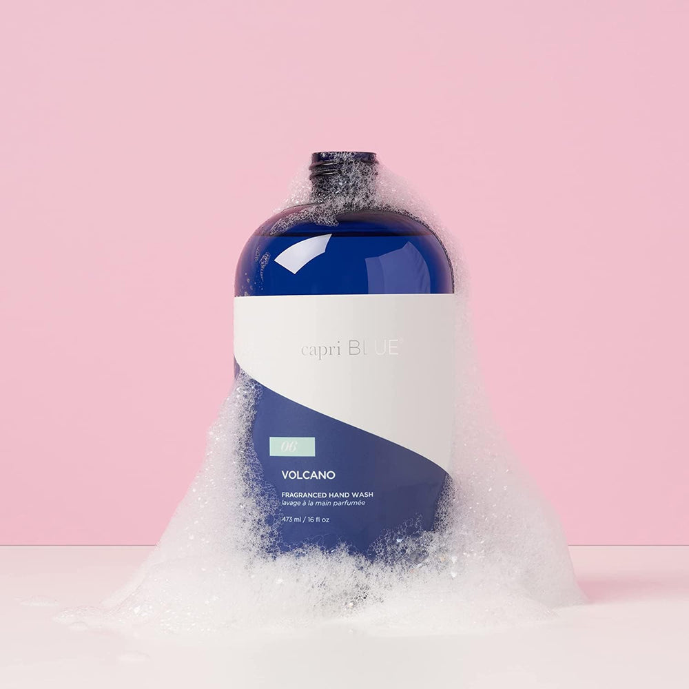 Capri Blue Volcano liquid soap lather highlighting moisturizing foam.