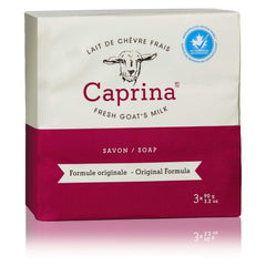 Caprina by Canus Fresh Goat's Milk Soap Original packaging with three bars for everyday moisturizing.